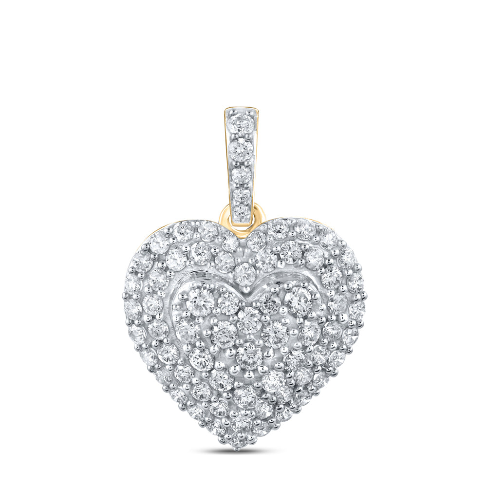 Gold Heart Pendant 7/8 Cttw Round Natural Diamond Womens (1.96 grams)