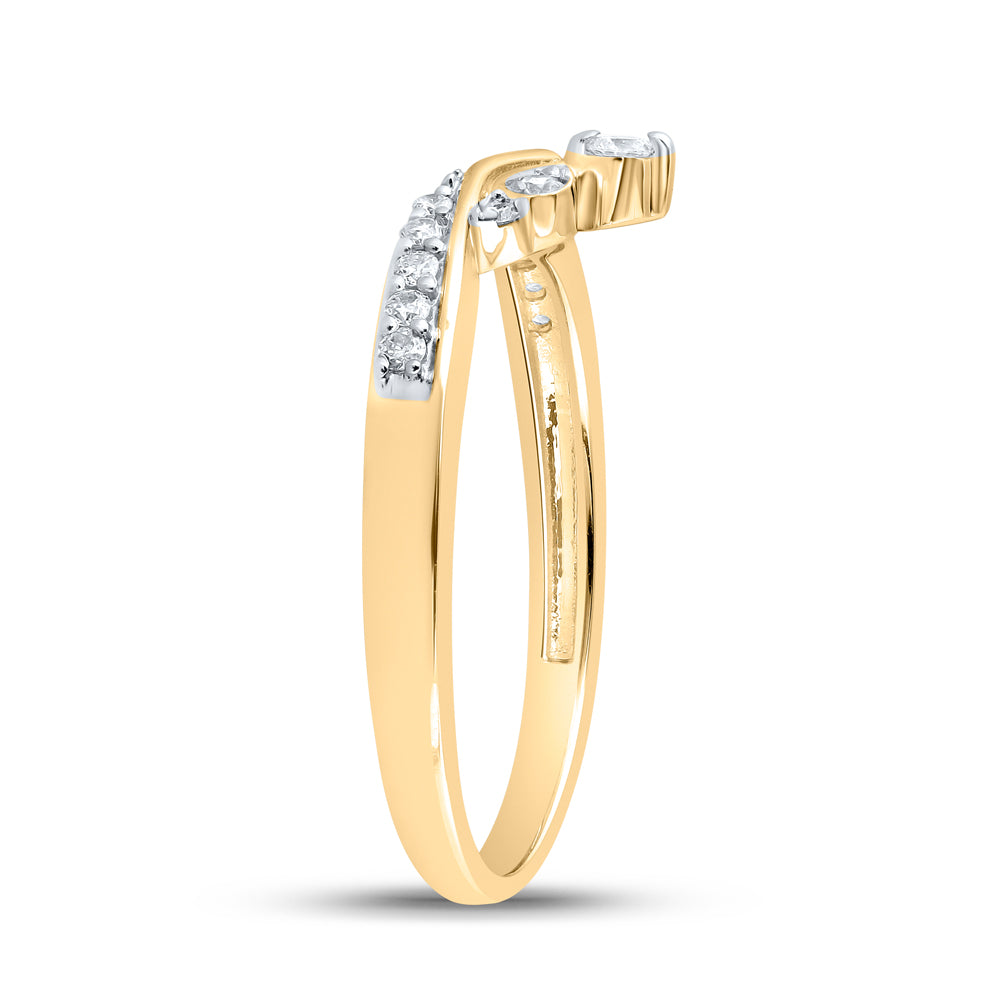Gold Chevron Band Ring 1/8 Cttw Round Natural Diamond Womens (1.7 grams)