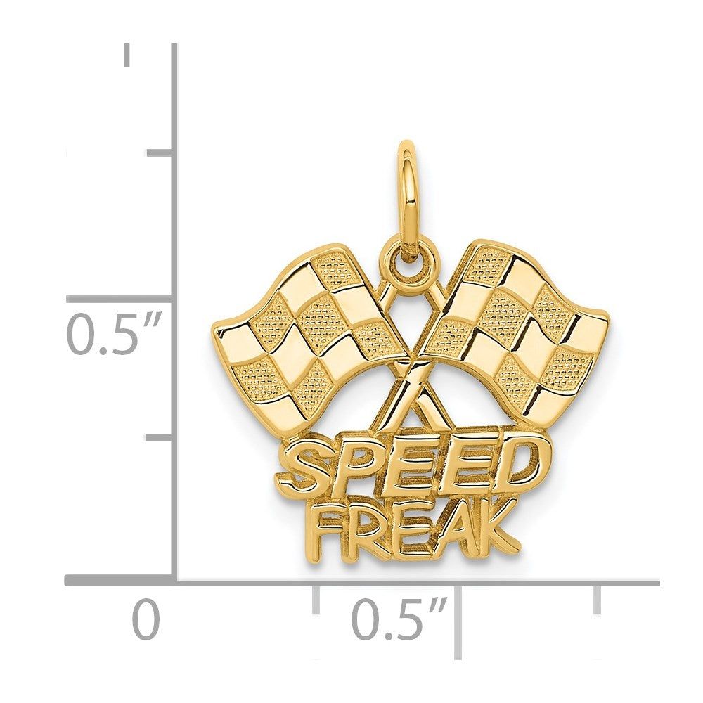 14k Yellow Gold 18 mm Racing Flags SPEED FREAK Charm (1.32 grams)