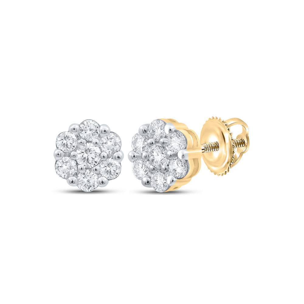 Gold Flower Cluster Earrings 3/4 Cttw Round Natural Diamond Womens (1.19 grams)