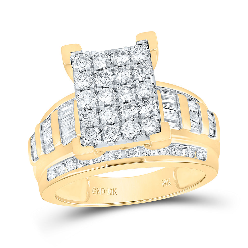 Gold Cluster Bridal Wedding Engagement Ring 1-1/2 Cttw Round Natural Diamond Womens (6.76 grams)