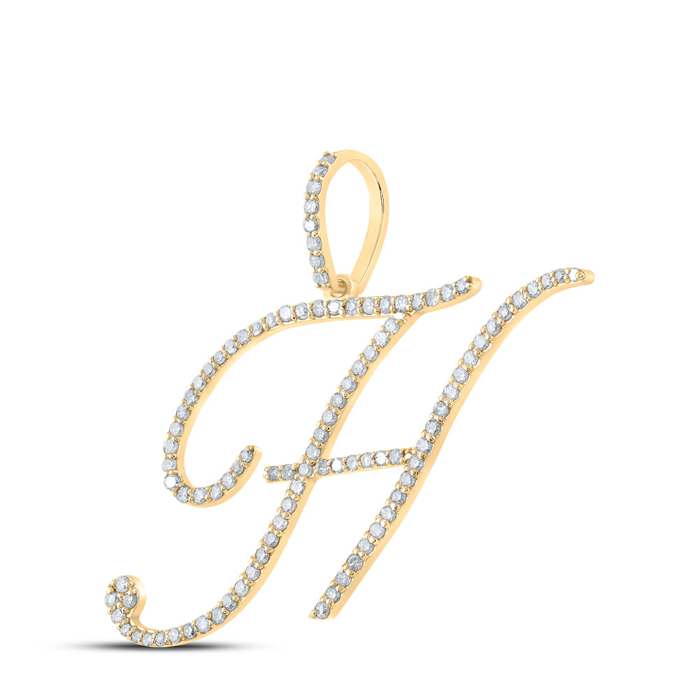 Gold H Initial Letter Pendant 5/8 Cttw Round Natural Diamond Womens (2.01 grams)