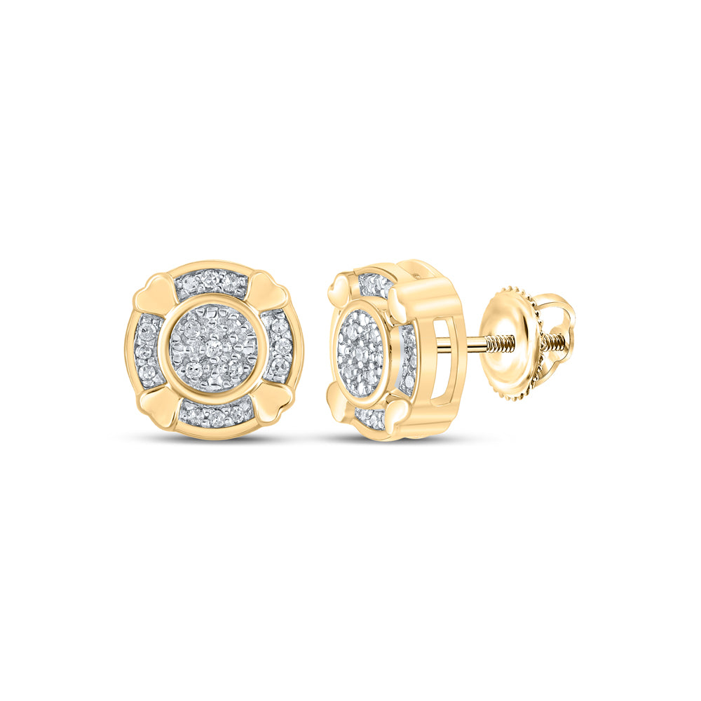 Gold Cluster Circle Earrings 1/10 Cttw Round Natural Diamond Womens (2.18 grams)