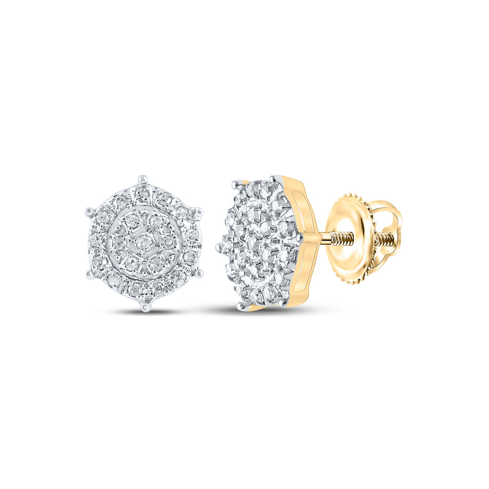 Gold Hexagon Cluster Earrings 1/8 Cttw Round Natural Diamond Womens (0.98 grams)