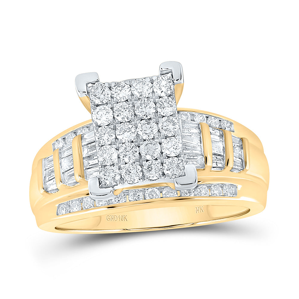 Gold Cluster Bridal Wedding Engagement Ring 1 Cttw Round Natural Diamond Womens (6.1 grams)