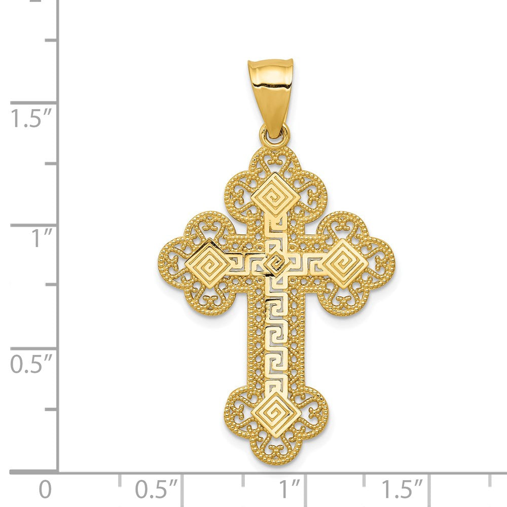 14k Yellow Gold 25 mm Budded Greek Key Cross Pendant (3.26 grams)