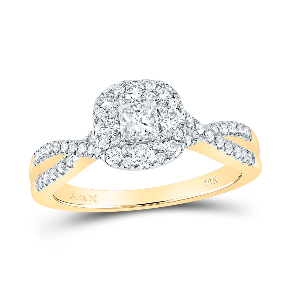 Gold Halo Bridal Wedding Engagement Ring 3/4 Cttw Princess Natural Diamond Womens (4.29 grams)