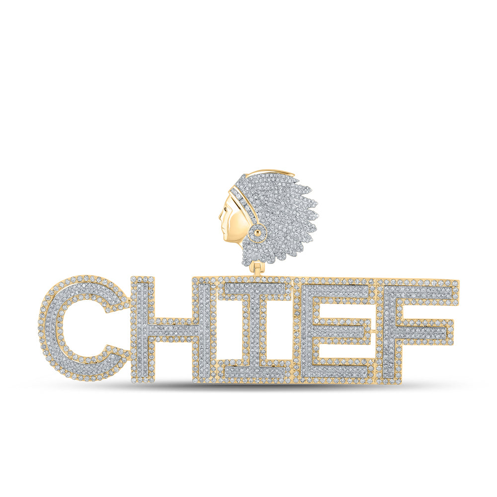 10Kt Two-Tone Gold 4 7/8 Ctw-Dia Cn Initial Chief " Mens Charm" (17.32 grams)
