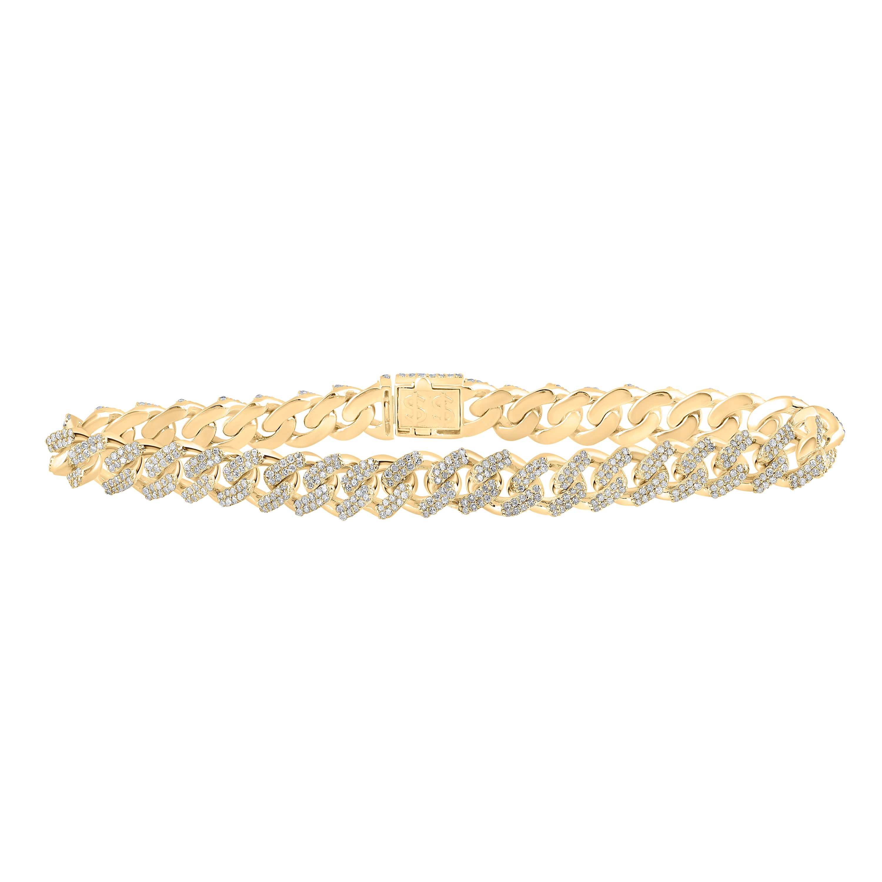 14Kt Yellow Gold 3 3/4Ctw-Dia Cn (8Mm) Cuban Mens Bracelet (8.50 Inch) (33.78 grams)