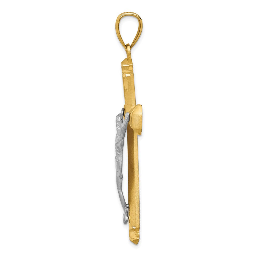 14k Two-tone 33 mm Satin Two-tone Jesus Crucifix Pendant (5.42 grams)