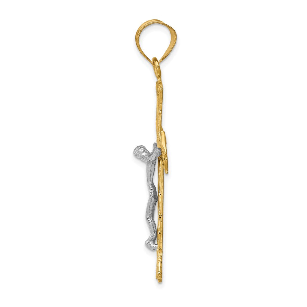 14k Two-tone 28 mm Diamond-cut Jesus Crucifix Pendant (3.16 grams)