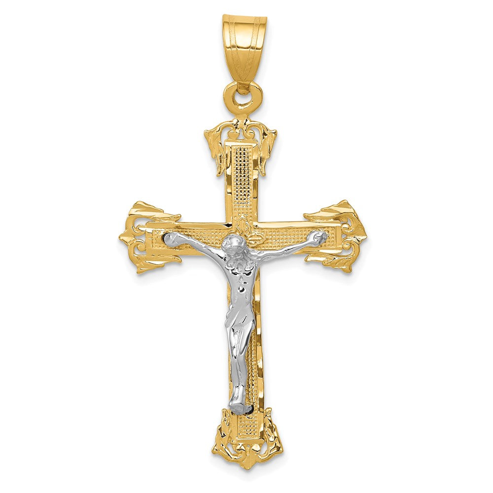 14k Two-tone 28 mm Diamond-cut Jesus Crucifix Pendant (3.16 grams)