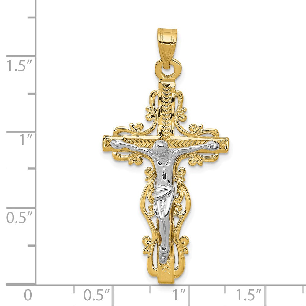 14k Two-tone 22 mm Diamond-cut Jesus Crucifix Pendant (2.79 grams)