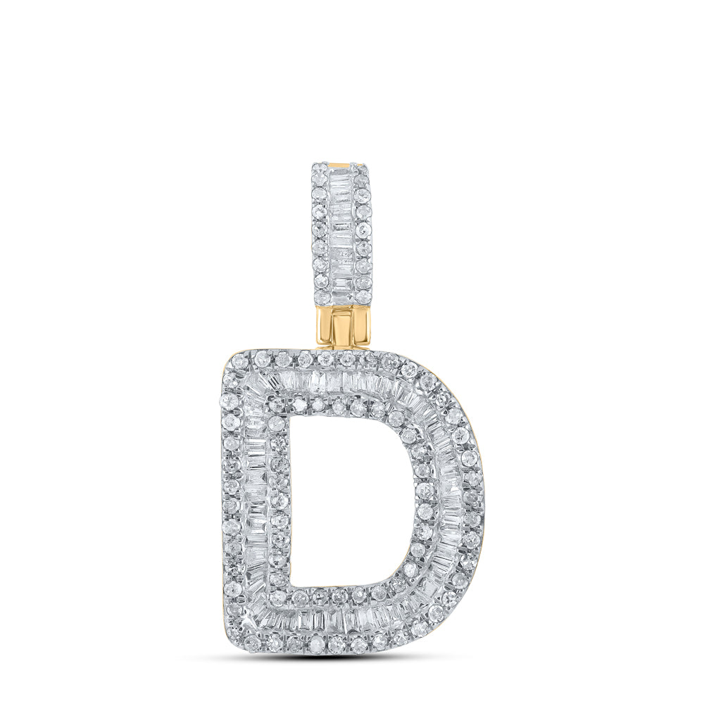 Gold D Initial Letter Charm Pendant 1/2 Cttw Baguette Natural Diamond Mens (2.1 grams)