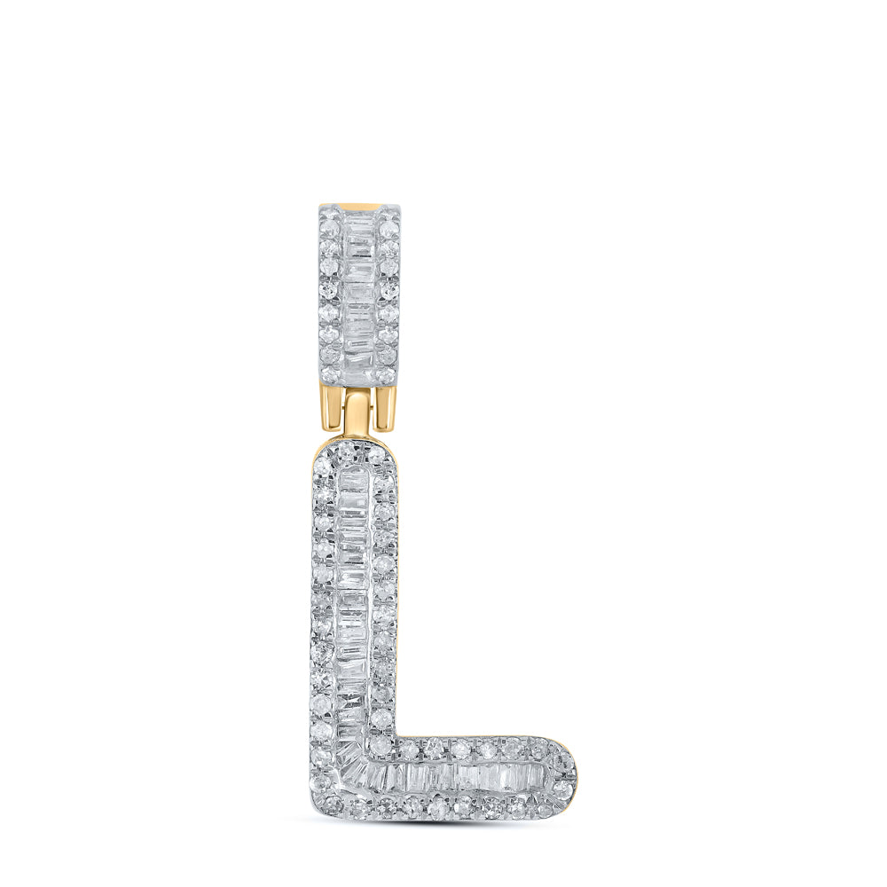 Gold L Initial Letter Charm Pendant 1/3 Cttw Baguette Natural Diamond Mens (1.43 grams)
