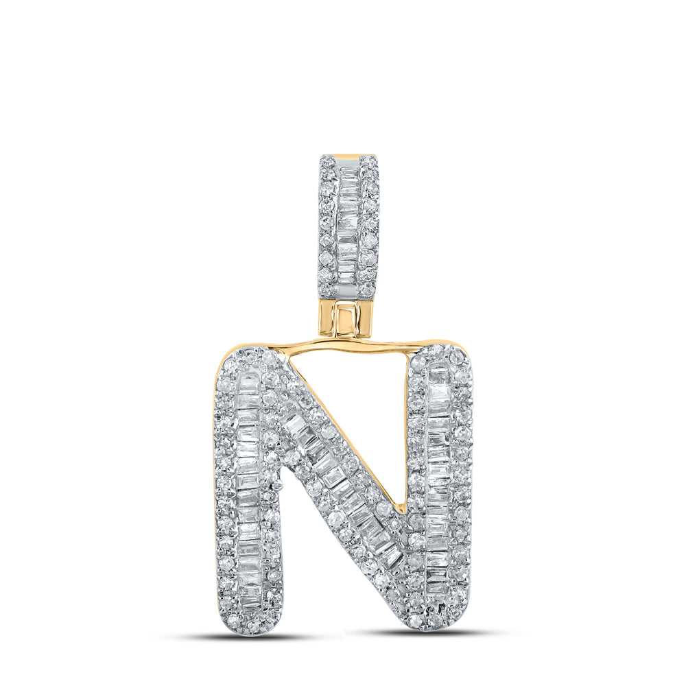 Gold Letter Charm Pendant 1/2 Cttw Baguette Natural Diamond Mens (2.28 grams)