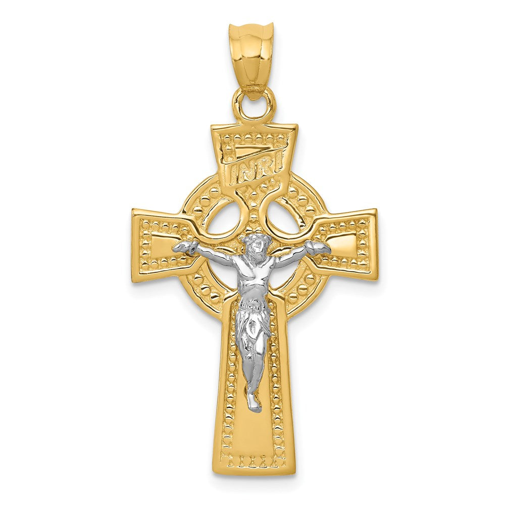 14k Two-tone 21 mm INRI Celtic Jesus Crucifix Pendant (2.74 grams)
