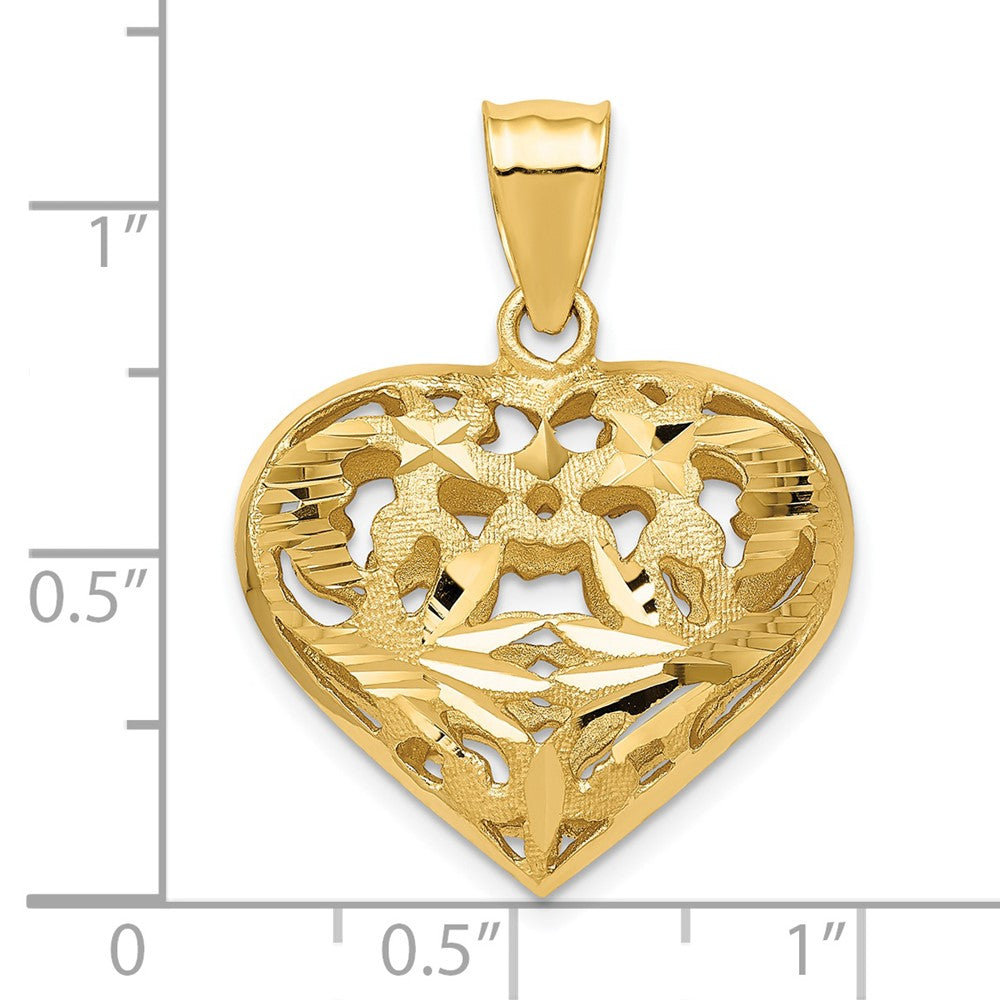 14k Yellow Gold 22 mm Fancy 3D Heart Charm (3.58 grams)