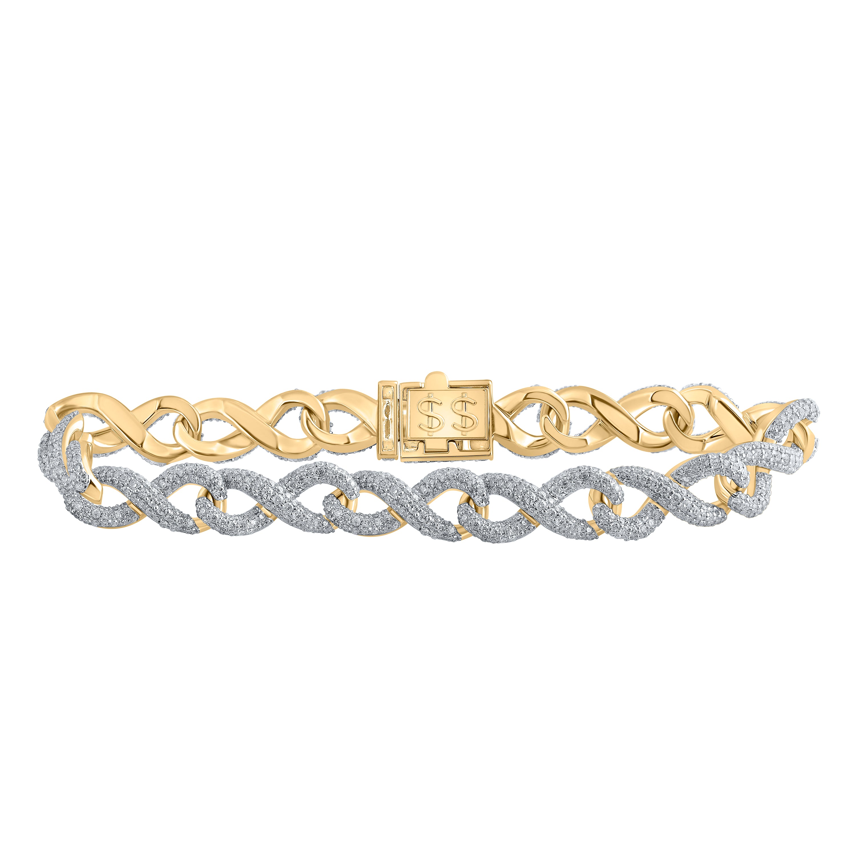10Kt Yellow Gold 7 3/4Ctw-Dia Cn (10Mm) Mens Infinity Bracelet (8.50 Inch) (46.61 grams)