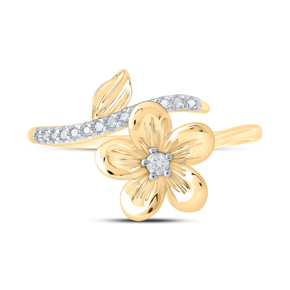 Gold Flower Band Ring 1/12 Cttw Round Natural Diamond Womens (2.12 grams)
