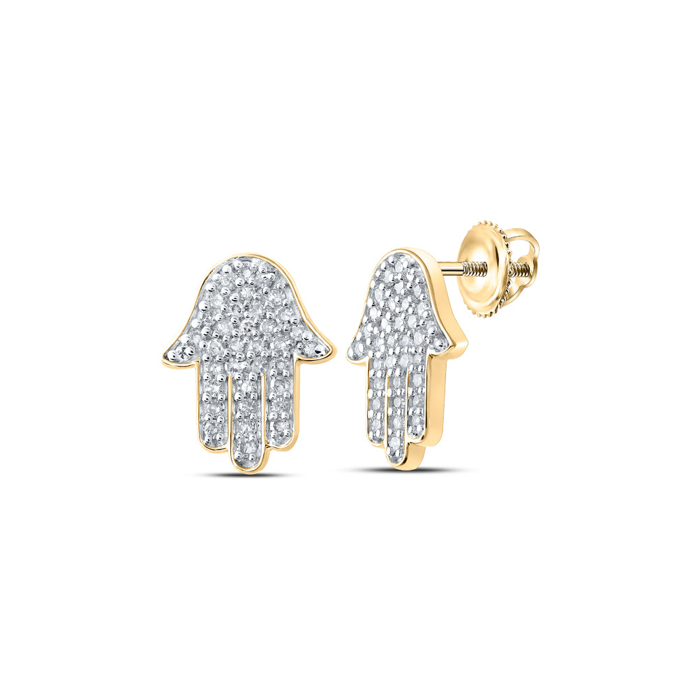 Gold Hamsa Earrings 1/5 Cttw Round Natural Diamond Womens (1.13 grams)