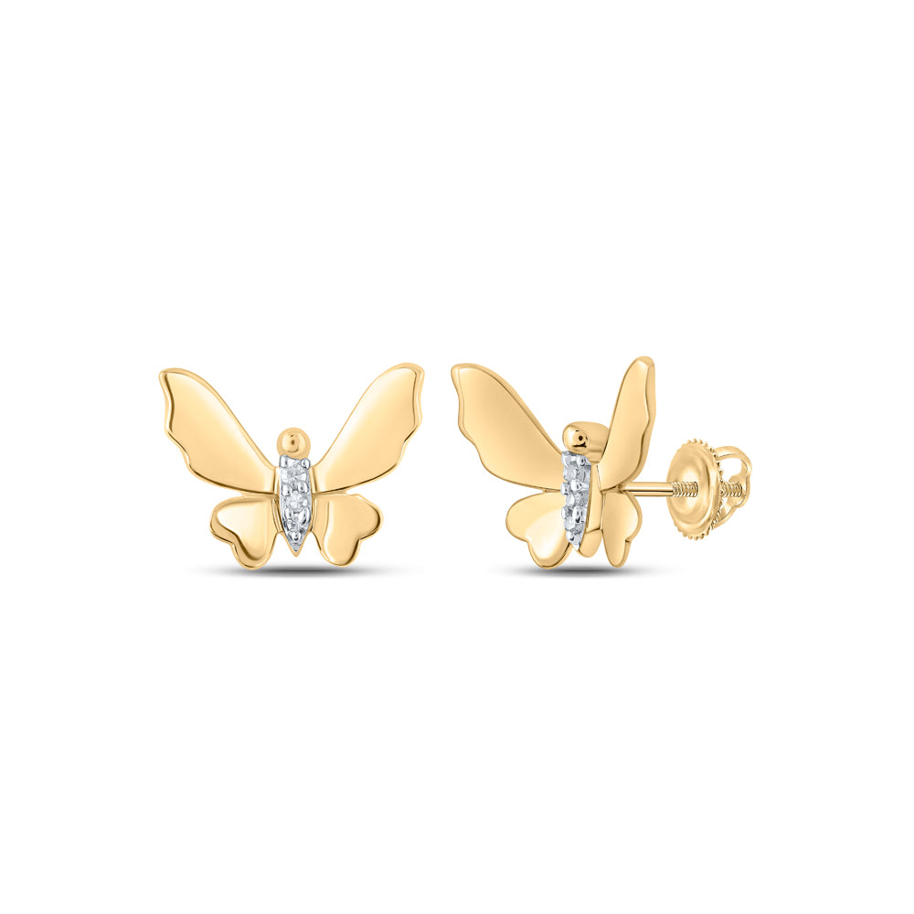 Gold Butterfly Earrings .03 Cttw Round Natural Diamond Womens (1.44 grams)