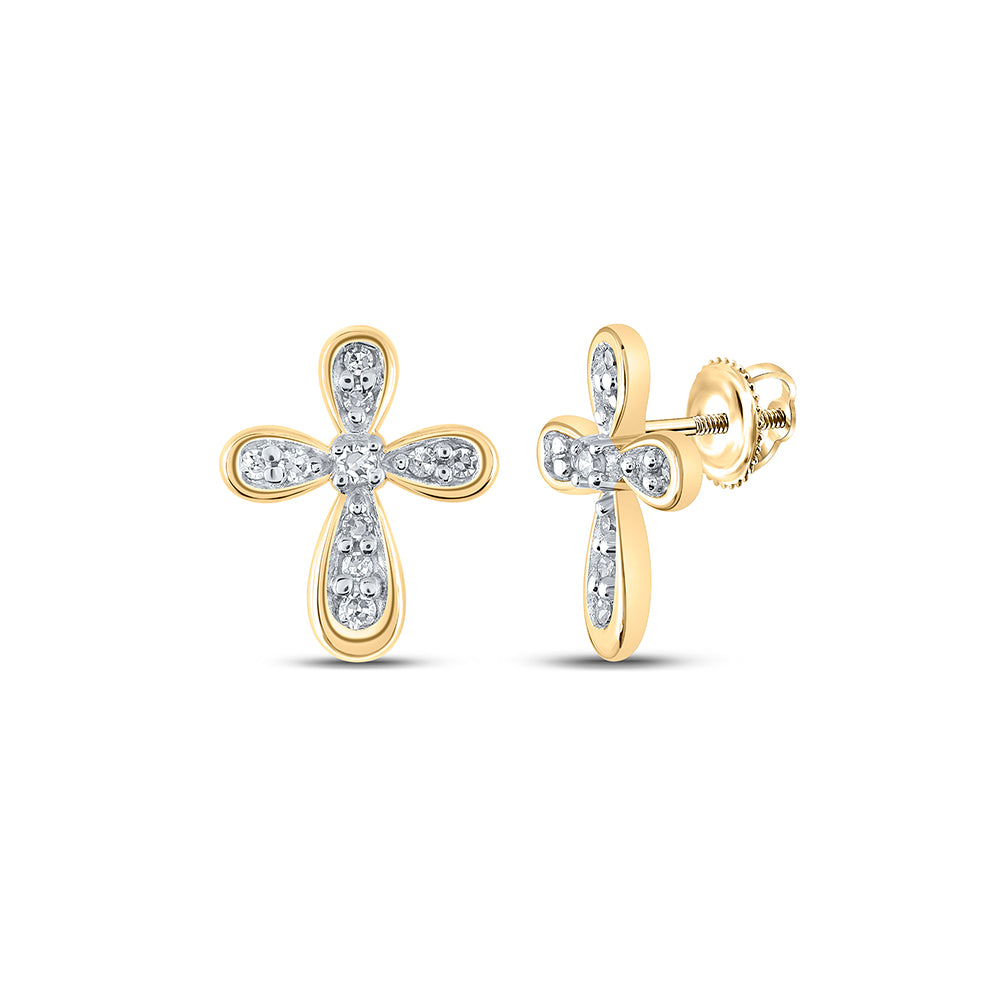 Gold Cross Earrings 1/8 Cttw Round Natural Diamond Womens (1.14 grams)