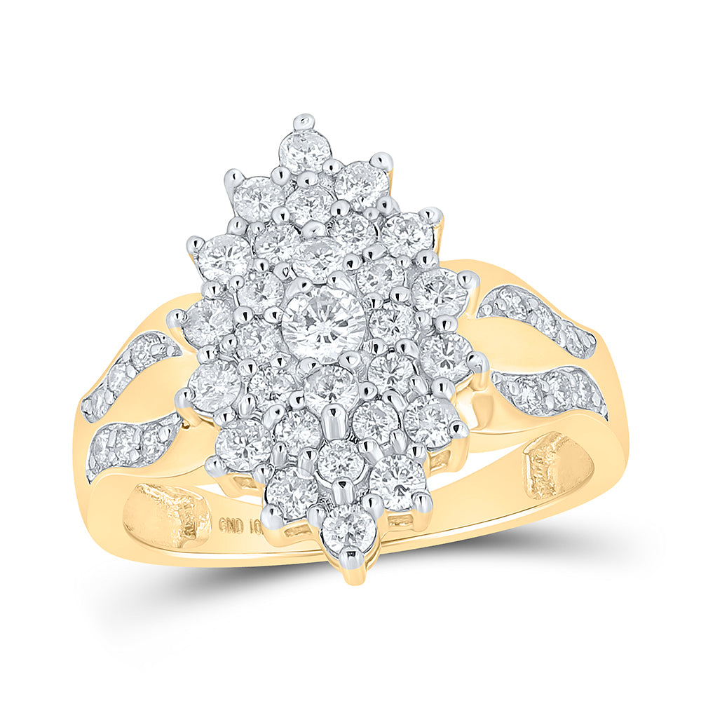 Gold Marquise-shape Cluster Ring 1 Cttw Round Natural Diamond Womens (3.56 grams)