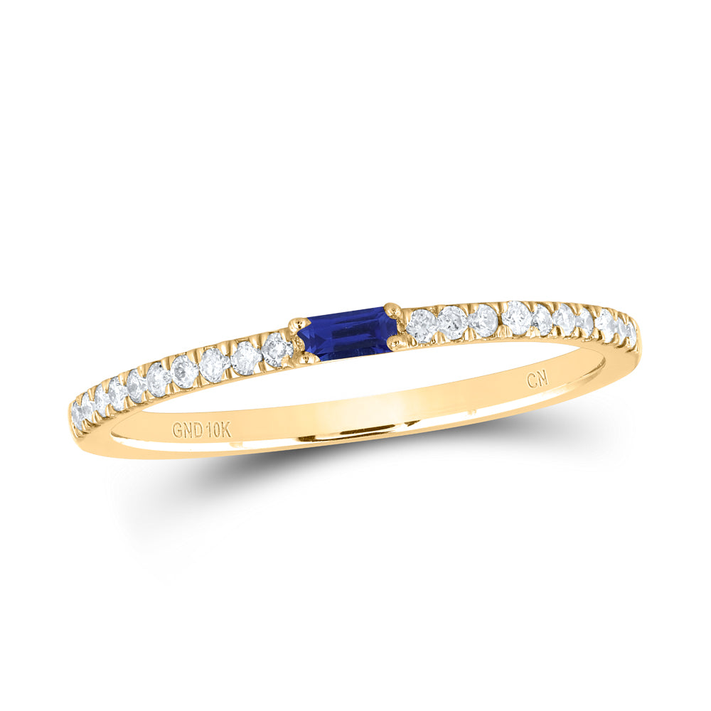 Gold Band Ring 1/5 Cttw Baguette Blue Sapphire Womens (0.98 grams)