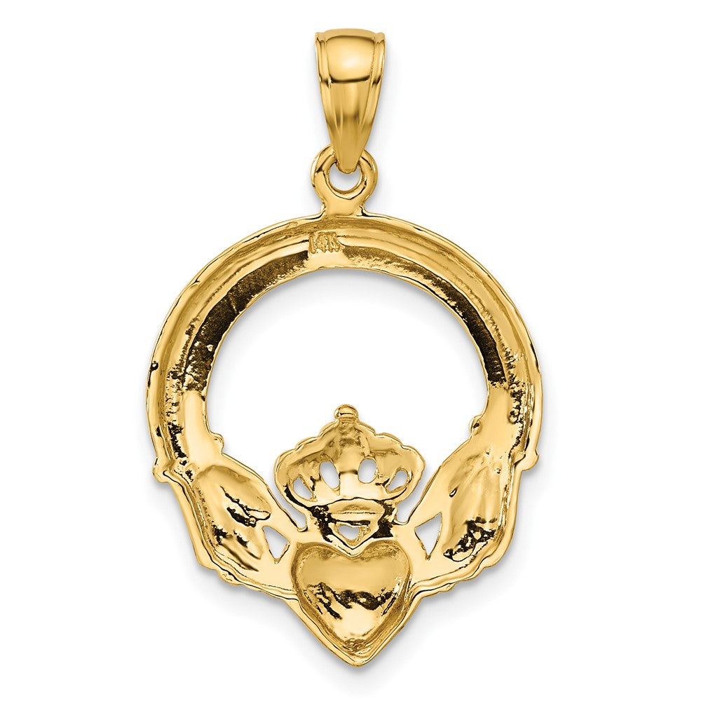 14k Yellow Gold 20 mm Polished Claddagh Pendant (2.16 grams)