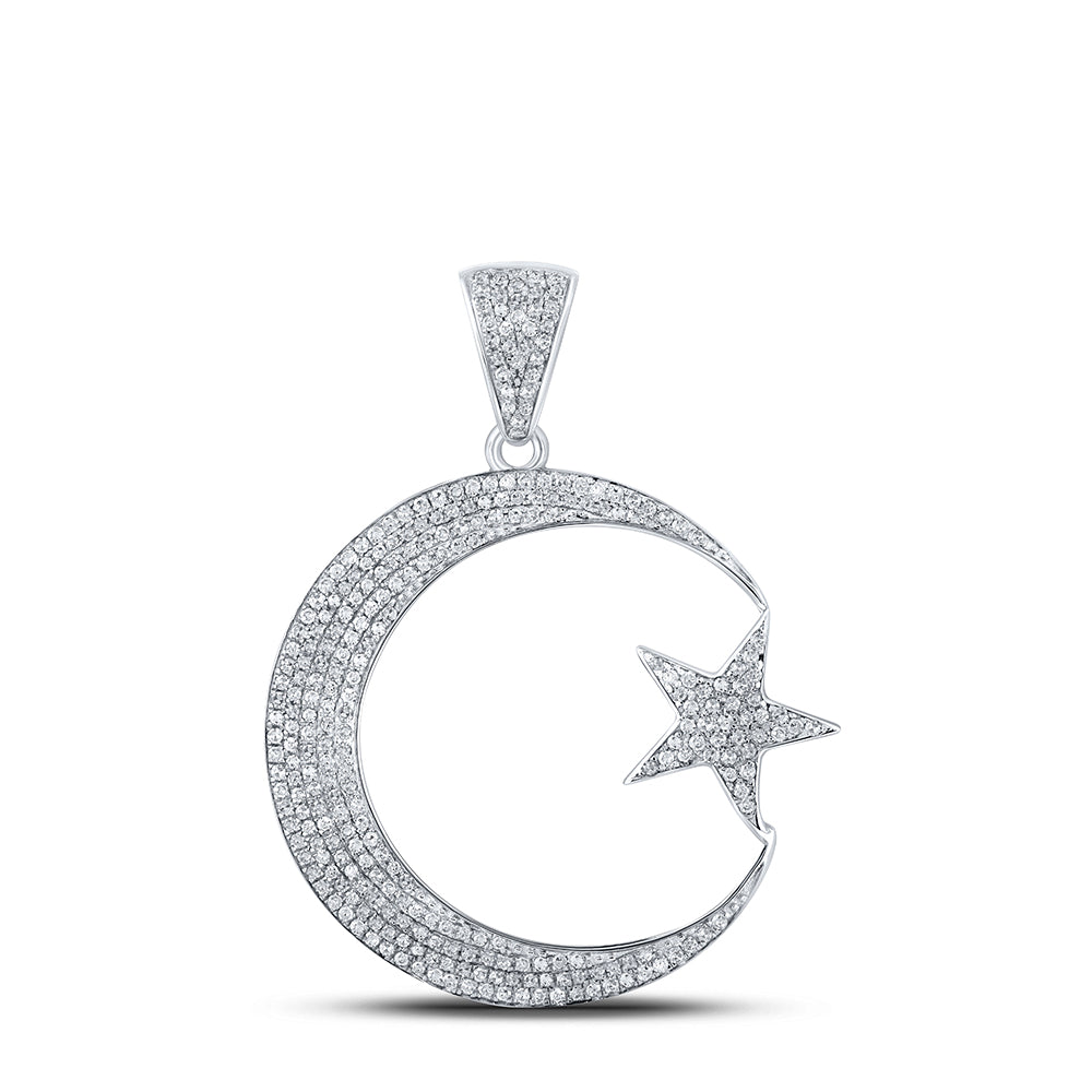 3/4Ct-Dia P1P2 Mens Crescent Moon Charm (3.48 grams)