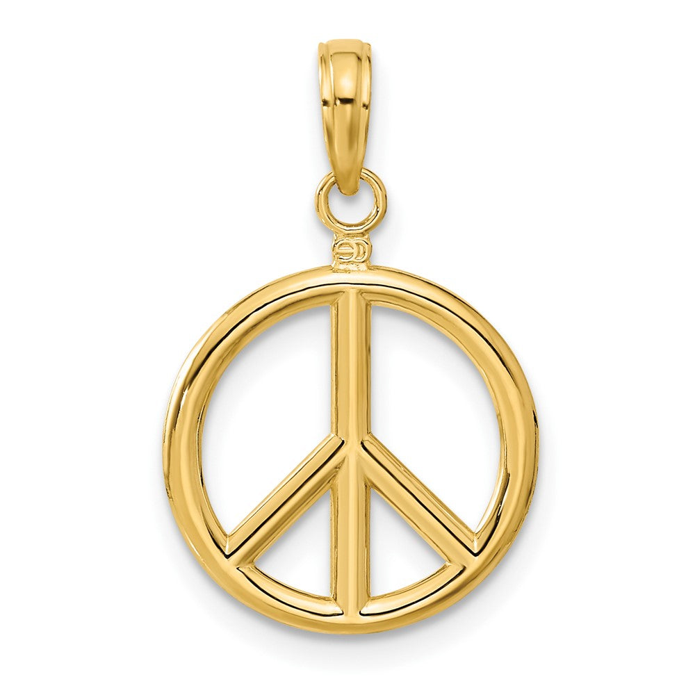 14k Yellow Gold 20 mm 3D Polished Peace Sign Charm (1.42 grams)