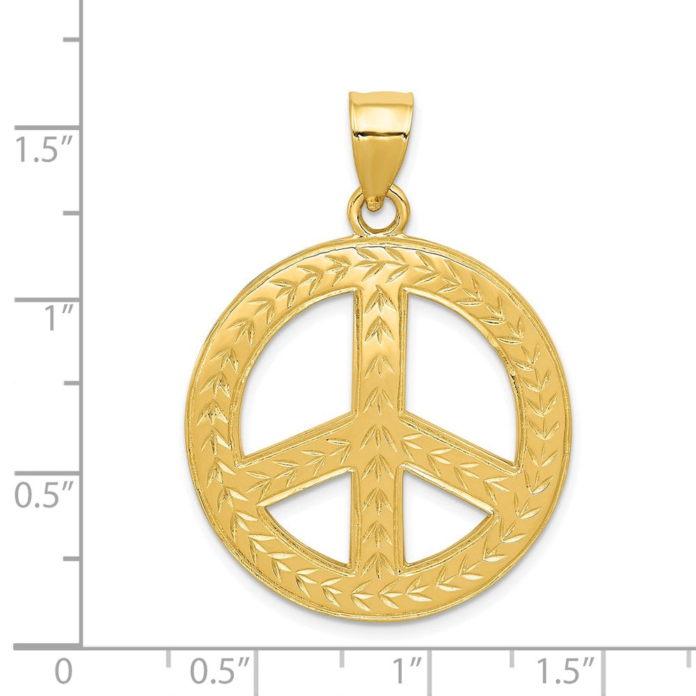14k Yellow Gold 25 mm Solid Polished Peace Sign Pendant (4.03 grams)