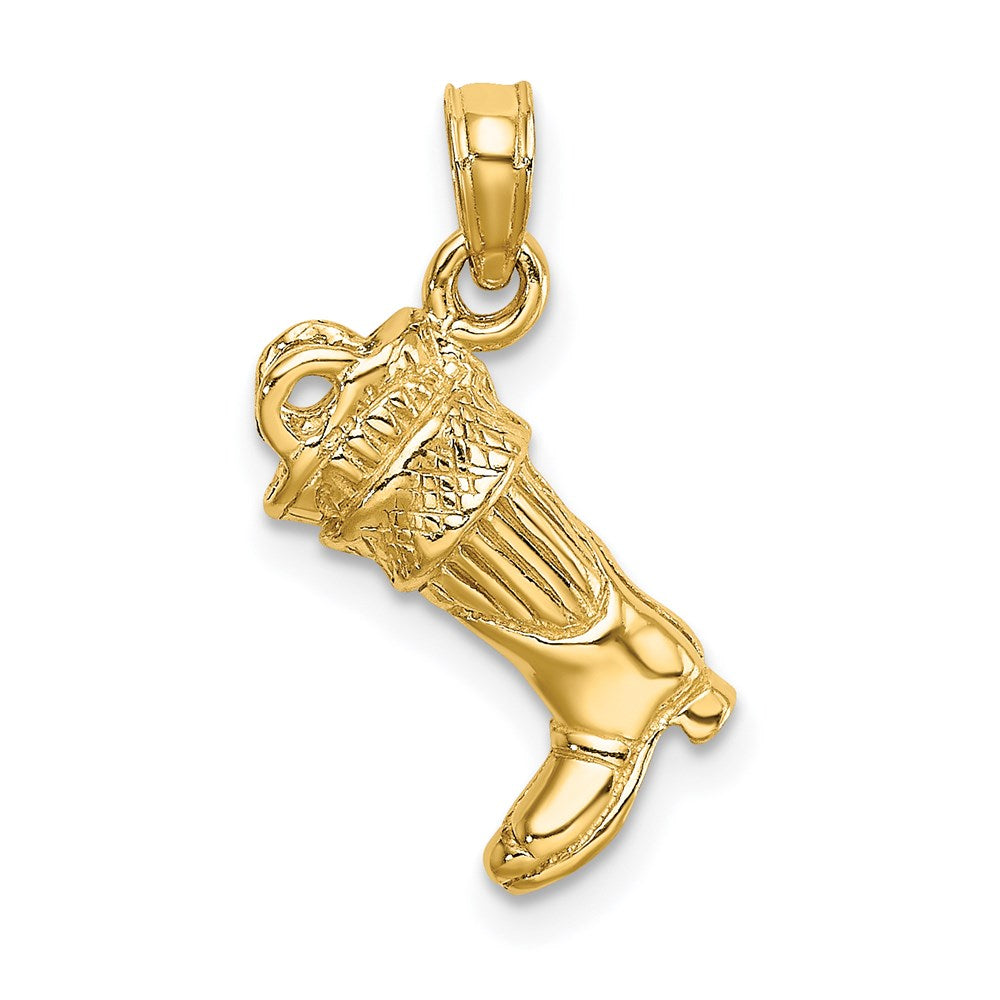 14k Yellow Gold 11.2 mm 3-D Firefighter Boot Charm (1.95 grams)