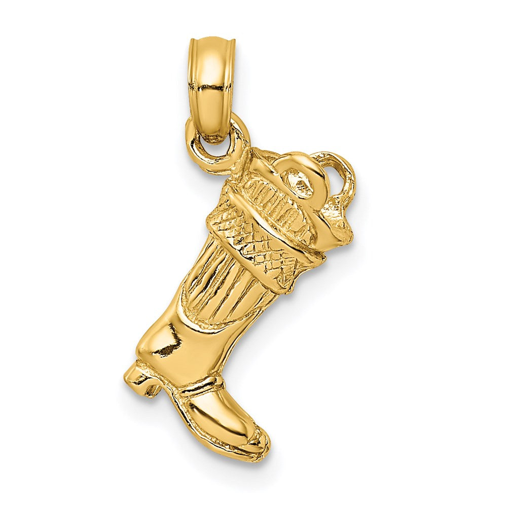 14k Yellow Gold 11.2 mm 3-D Firefighter Boot Charm (1.95 grams)
