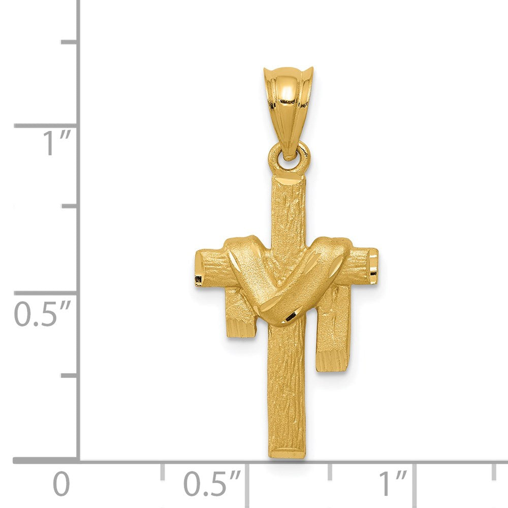 14k Yellow Gold 13 mm Satin Draped Cross Pendant (1.74 grams)