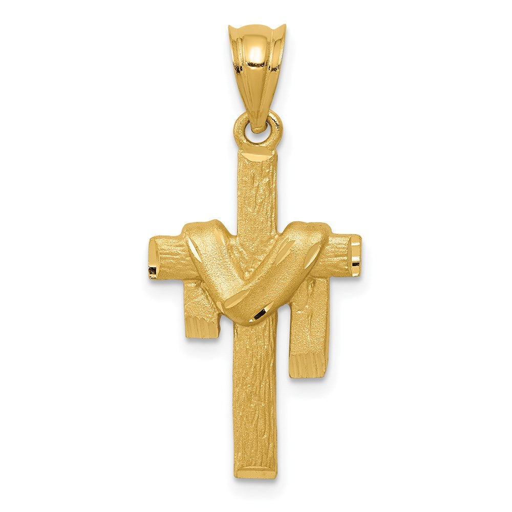 14k Yellow Gold 13 mm Satin Draped Cross Pendant (1.74 grams)