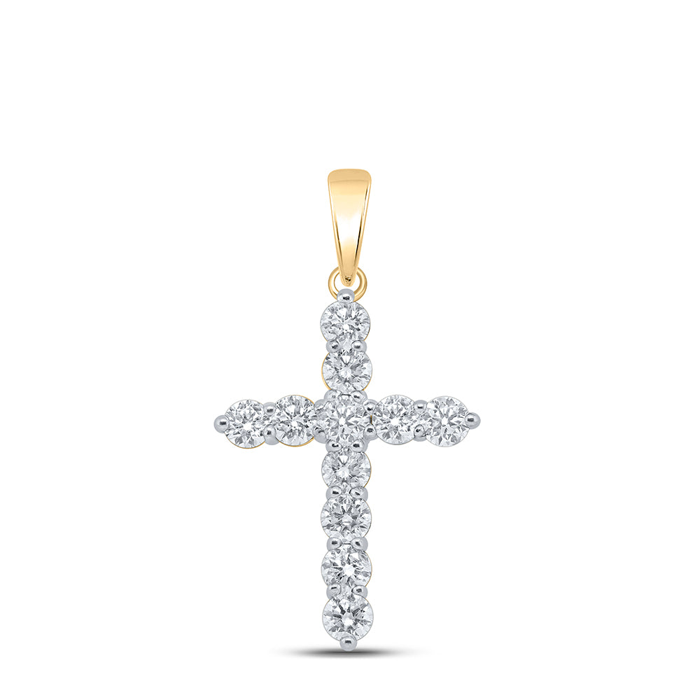 Gold Cross Pendant 1-1/2 Cttw Round Natural Diamond Womens (1.94 grams)