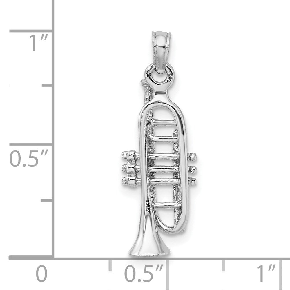 14k White Gold 8.8 mm Solid Polished 3-D Trumpet Pendant (1.49 grams)
