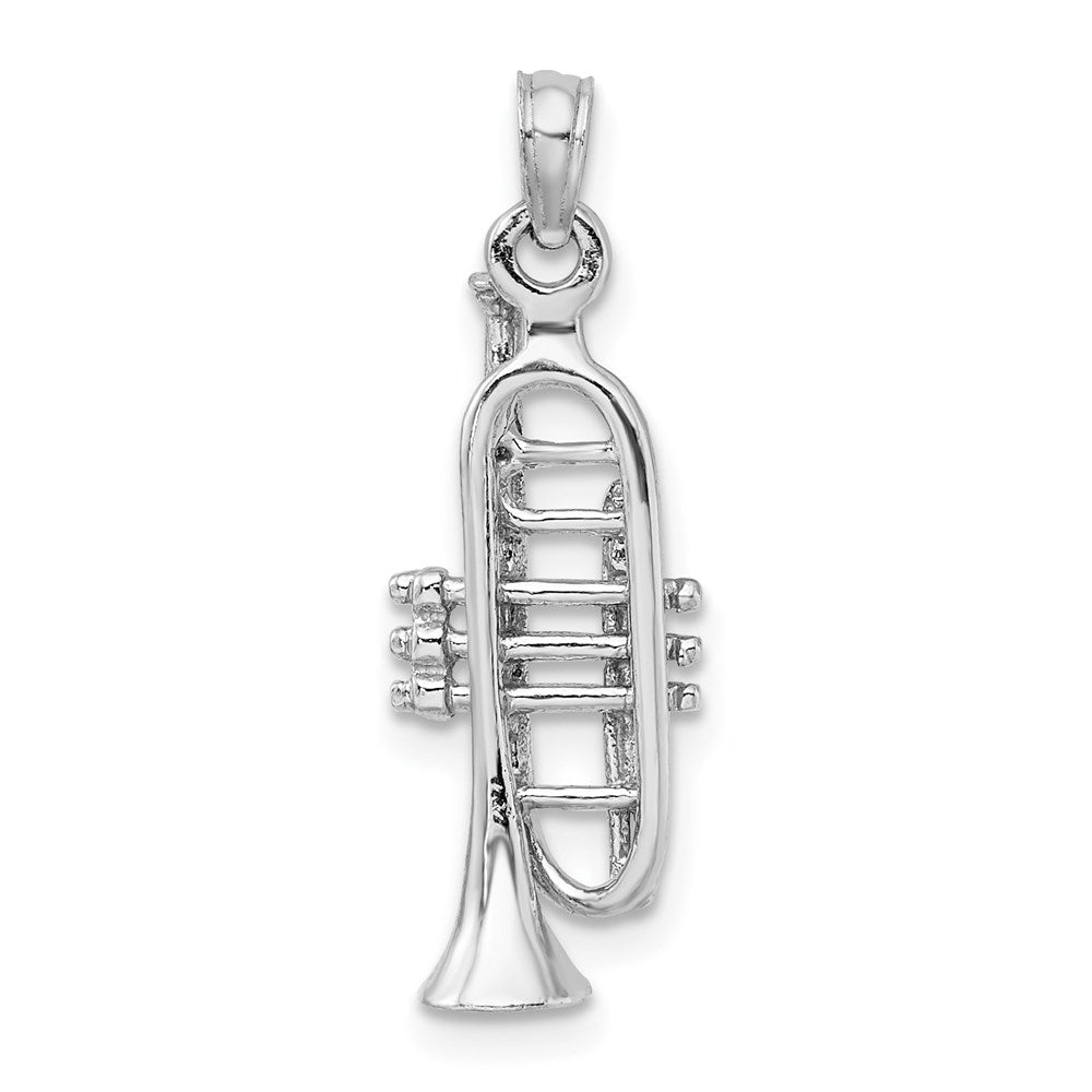 14k White Gold 8.8 mm Solid Polished 3-D Trumpet Pendant (1.49 grams)