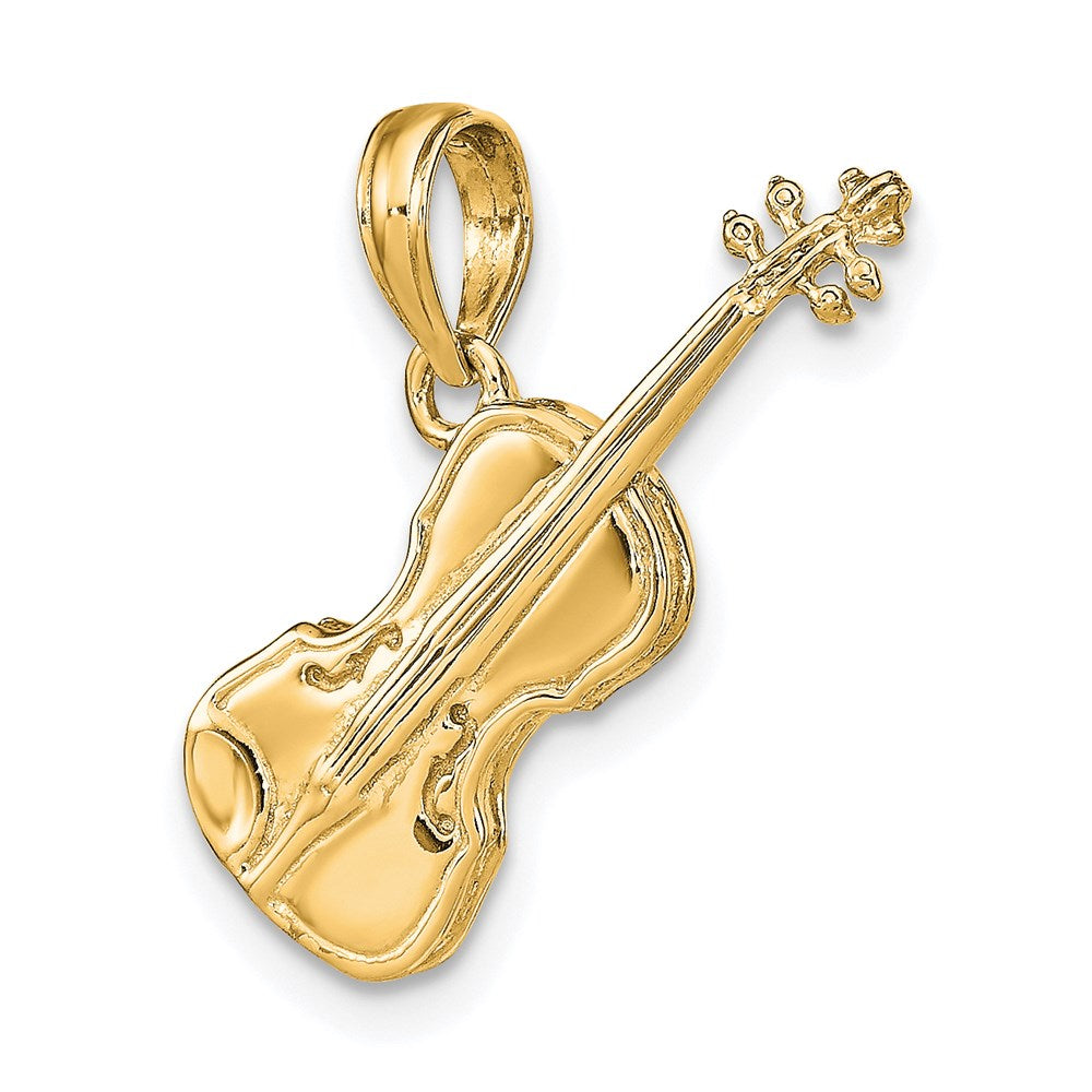 14k Yellow Gold 23 mm Polished Solid 3-D Violin Pendant (2.38 grams)