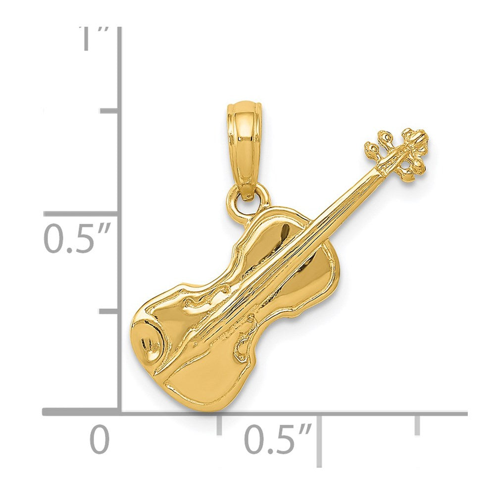 14k Yellow Gold 23 mm Polished Solid 3-D Violin Pendant (2.38 grams)