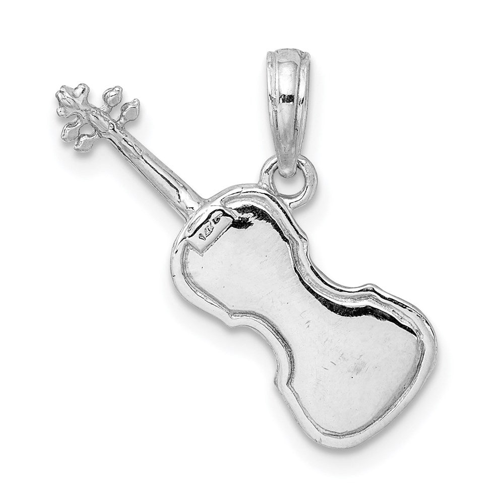 14k White Gold 8.65 mm Polished Solid 3-D Violin Pendant (2.39 grams)