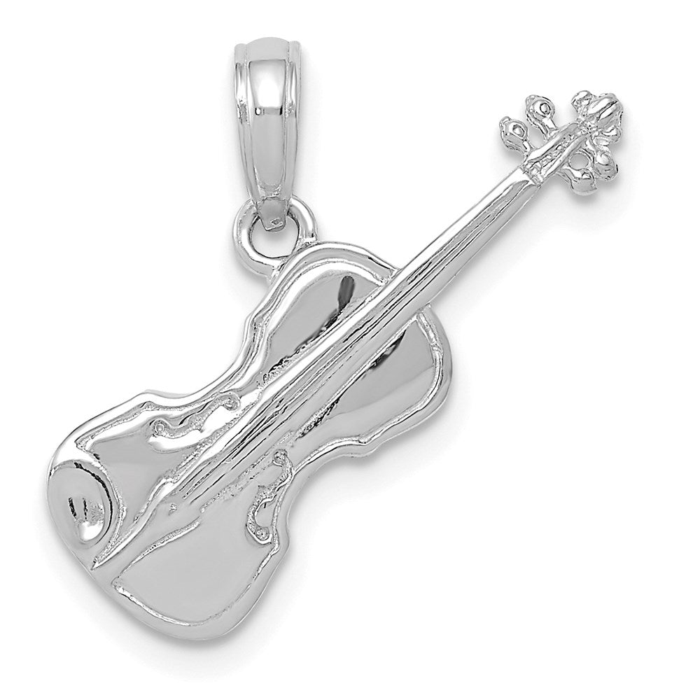 14k White Gold 8.65 mm Polished Solid 3-D Violin Pendant (2.39 grams)