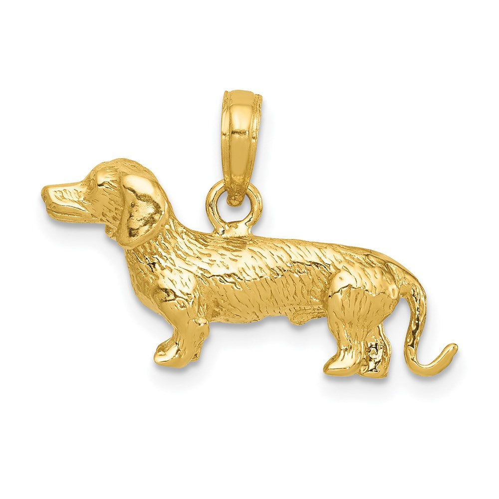14k Yellow Gold 25 mm Solid Polished 3-D Wire Haired Dachshund Charm (4.52 grams)
