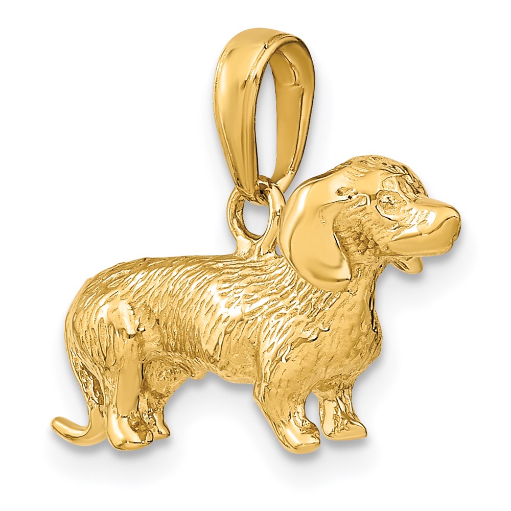 14k Yellow Gold 25 mm Solid Polished 3-D Wire Haired Dachshund Charm (4.52 grams)