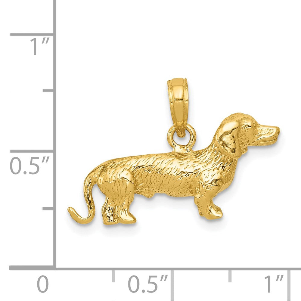 14k Yellow Gold 25 mm Solid Polished 3-D Wire Haired Dachshund Charm (4.52 grams)
