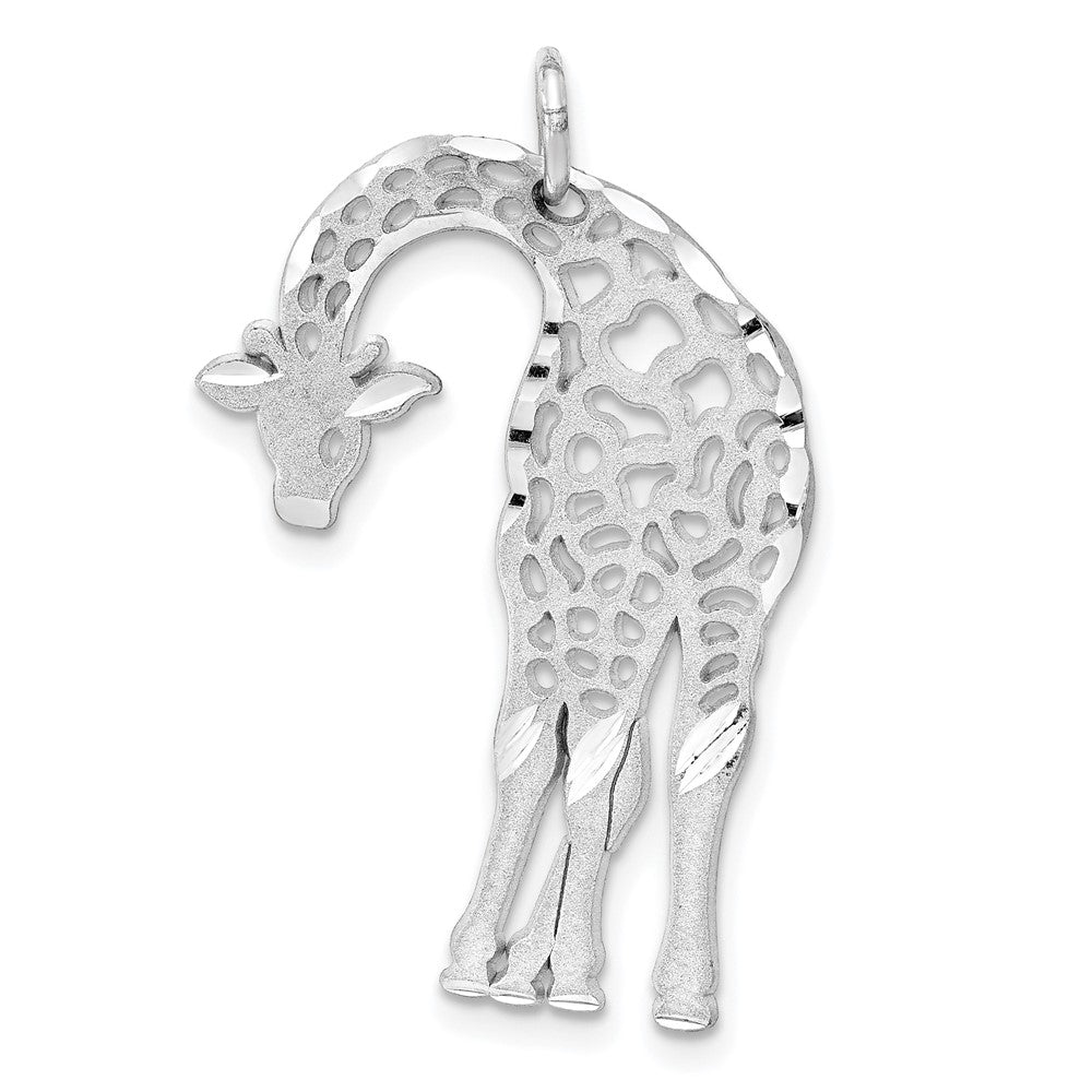 14k White Gold 20 mm Solid Satin Diamond-cut Flat-Backed Giraffe Charm (2 grams)