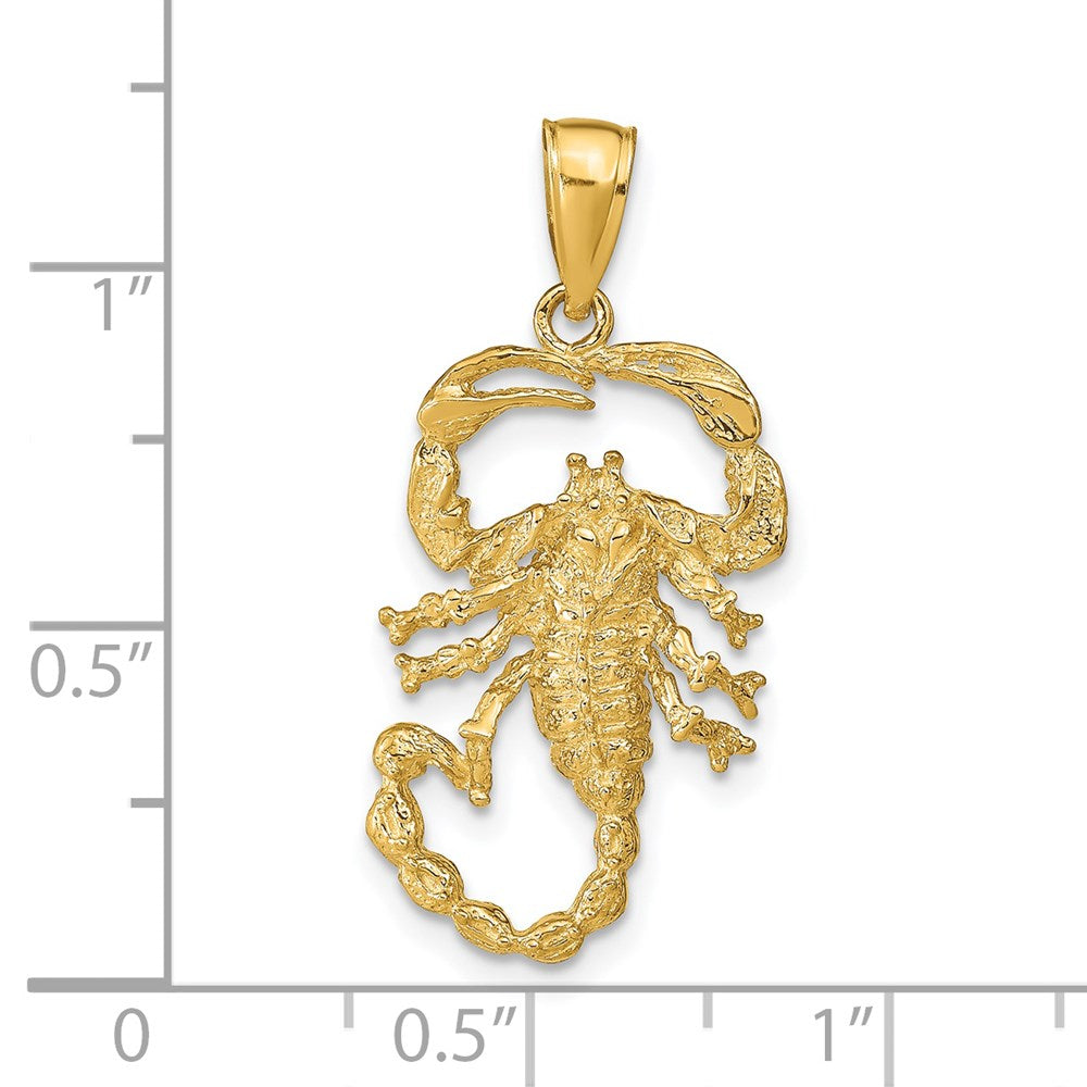 14k Yellow Gold 14 mm Solid Polished Open-Backed Scorpion Pendant (2.04 grams)