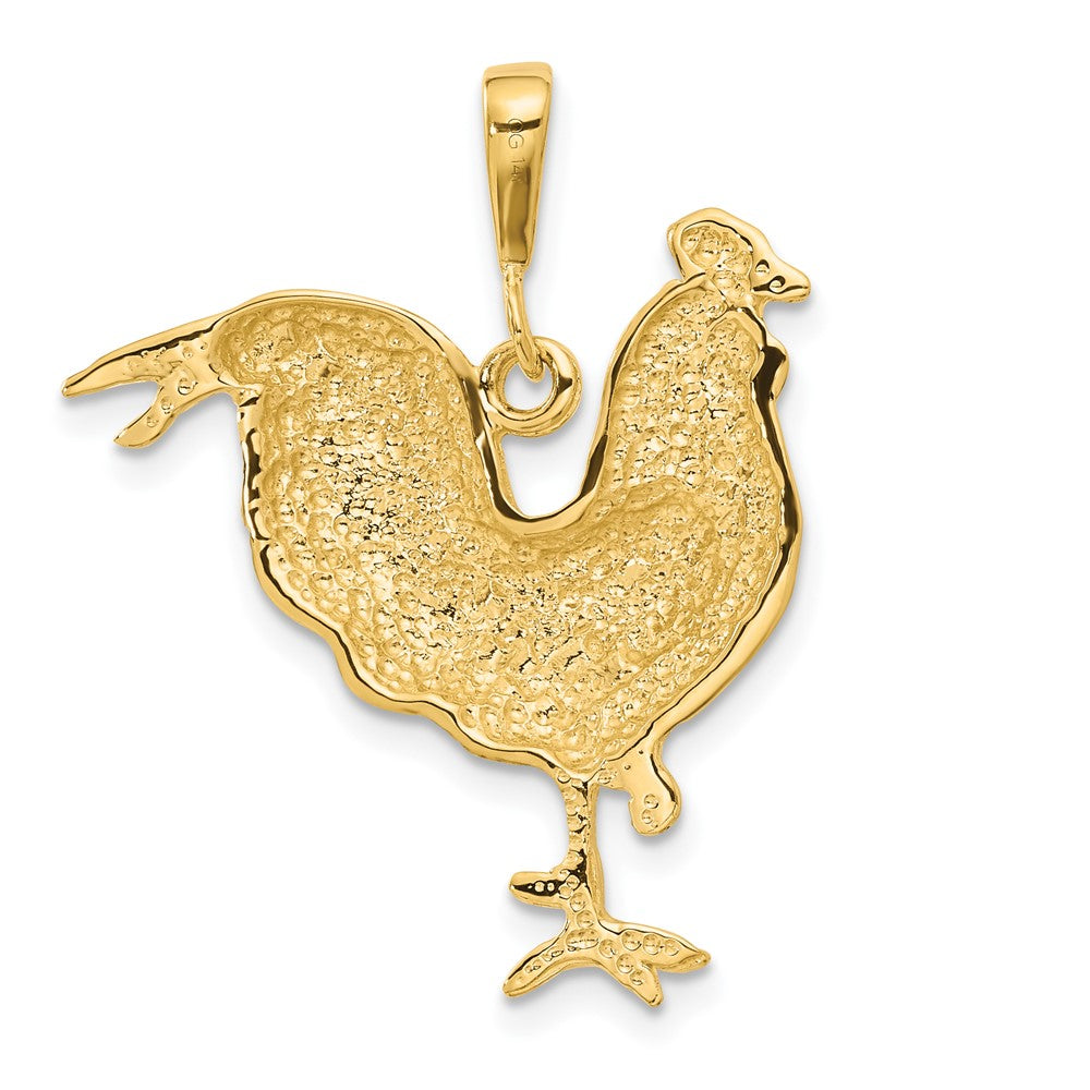 14k Yellow Gold 26 mm Solid Polished Open-Backed Rooster Pendant (4.09 grams)